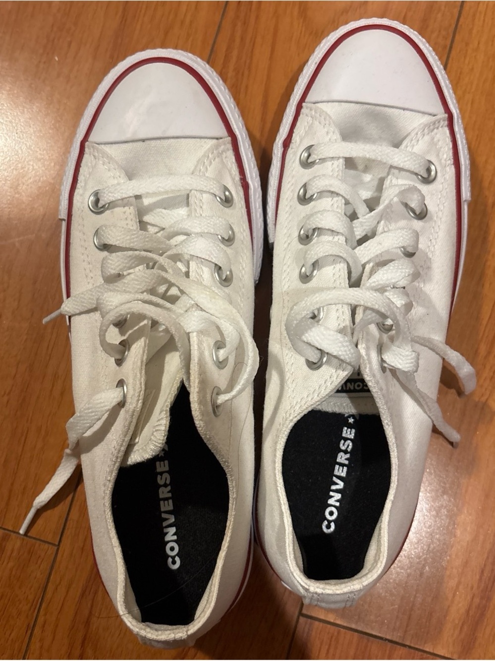 Converse Kids White Canvas Low-Top Sneakers with Red Accent